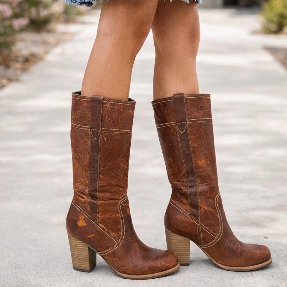 Timberland Rustic Brown Mid-Calf Heeled Western Boots